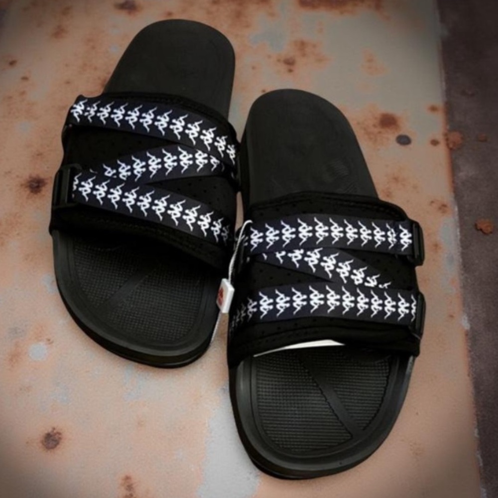 Kappa Black Slide Sandals Mens 5 Comfort Slides Summer Casual Streetwear NWT